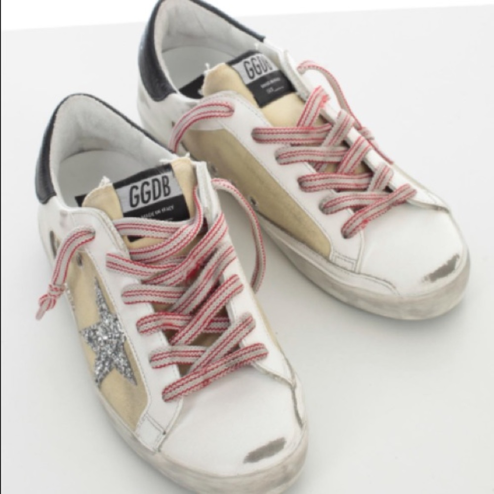 Golden Goose Superstar Beige Silver Glitter Star - Picture 2 of 10